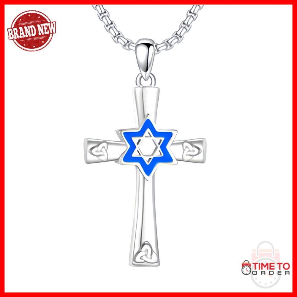 925 Sterling Silver Celtic Cross Star of David Pendant Necklace for Men Women